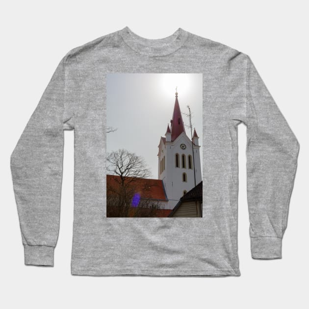 Spire of the bell-tower of St. John’s Church in Cesis, Latvia Long Sleeve T-Shirt by lena-maximova